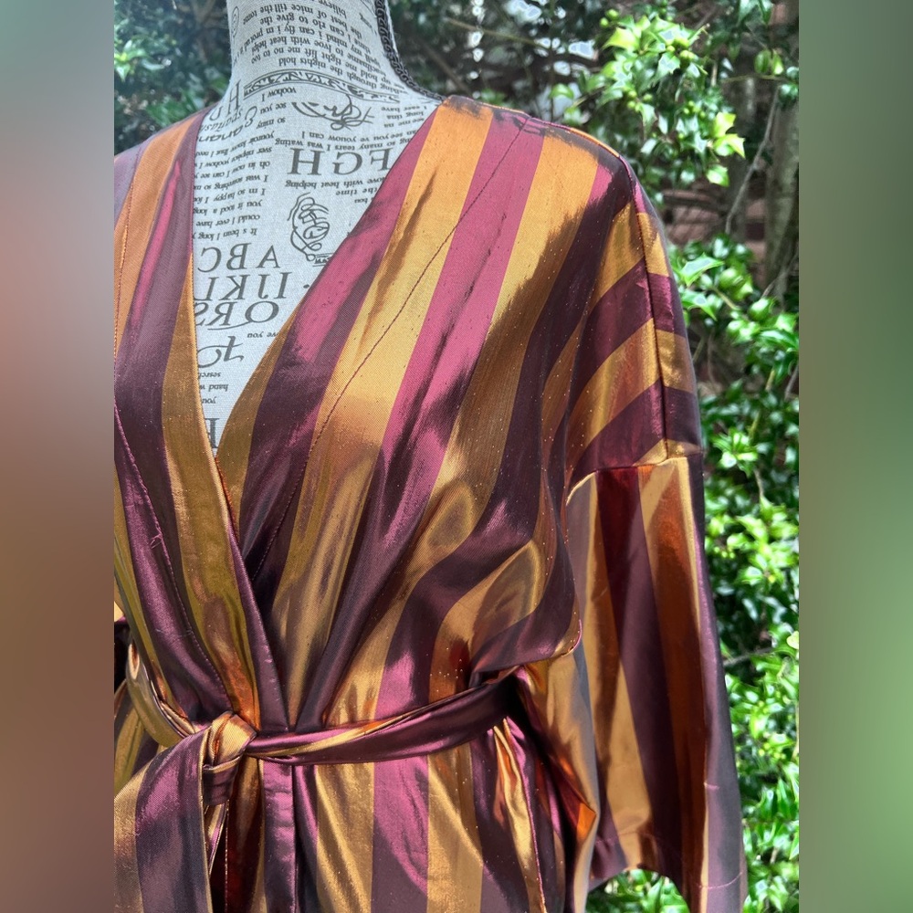 Manila Grace Metallic Striped Burgundy Orange Robe Coat Duster IT 44 fits 6-8 - Picture 11 of 16